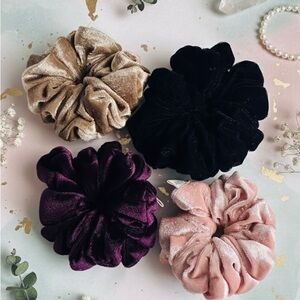 Velvet Scrunchie Set - Black, Purple, Pink, Tan
